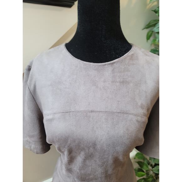 Fate Faux Suede Dress Womens Medium Taupe Polyester Blend Short Sleeve - Picture 8 of 12
